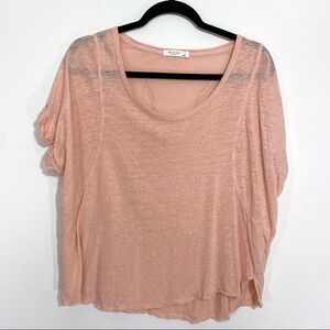 Rag and Bone Lottie Tee 100% Linen Boxy Rolled Short Dolman Sleeves Coral Medium
